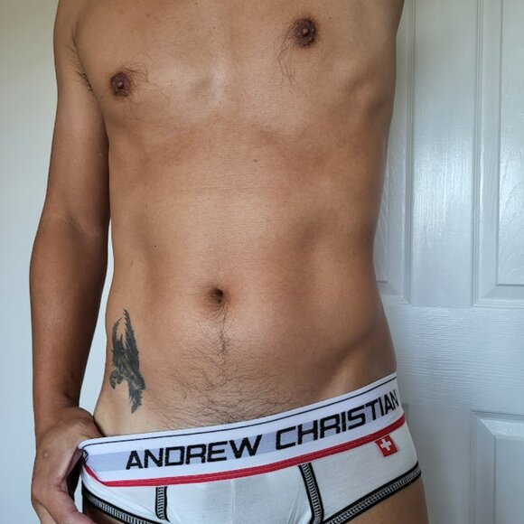 Andrew Christian Vintage Briefs White w Black & Red Trim Medium - Picture 4 of 7